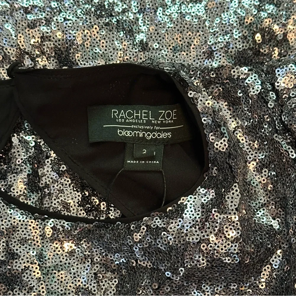 NWT Rachel Zoe Silver Sequin Karlee Backless Long-Sleeve Mini Dress- Size 2 - Picture 9 of 12
